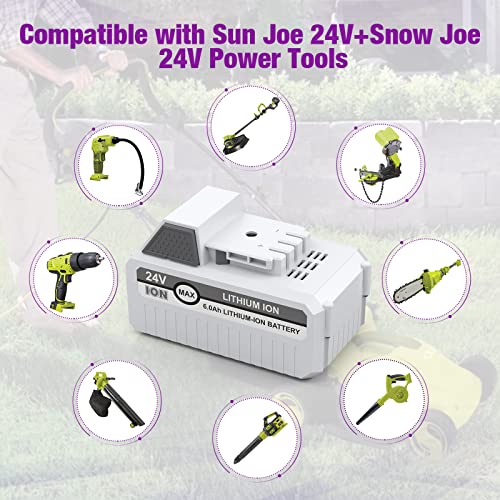 6.0Ah 24V Replacement Battery Compatible with Sun Joe/Snow Joe 24VBAT-LTX 24VBAT-LTW 24VBAT-LTE 24VBAT-LT 24V-X2-SB18 24VBAT-XR iON+ System for All Joe iON+ 24V-X2-SB18/20SB/SB15 Cordless Snow Blower