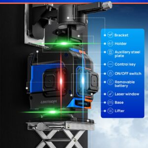 LDHTHOPI 4D 200FT Laser Level, Red/Green/Blue 3 Color laser level 360 self leveling, 16 Cross Line Laser with 2 Rechargeable Batteries for Ceiling, Floor, Construction and Picture Hanging