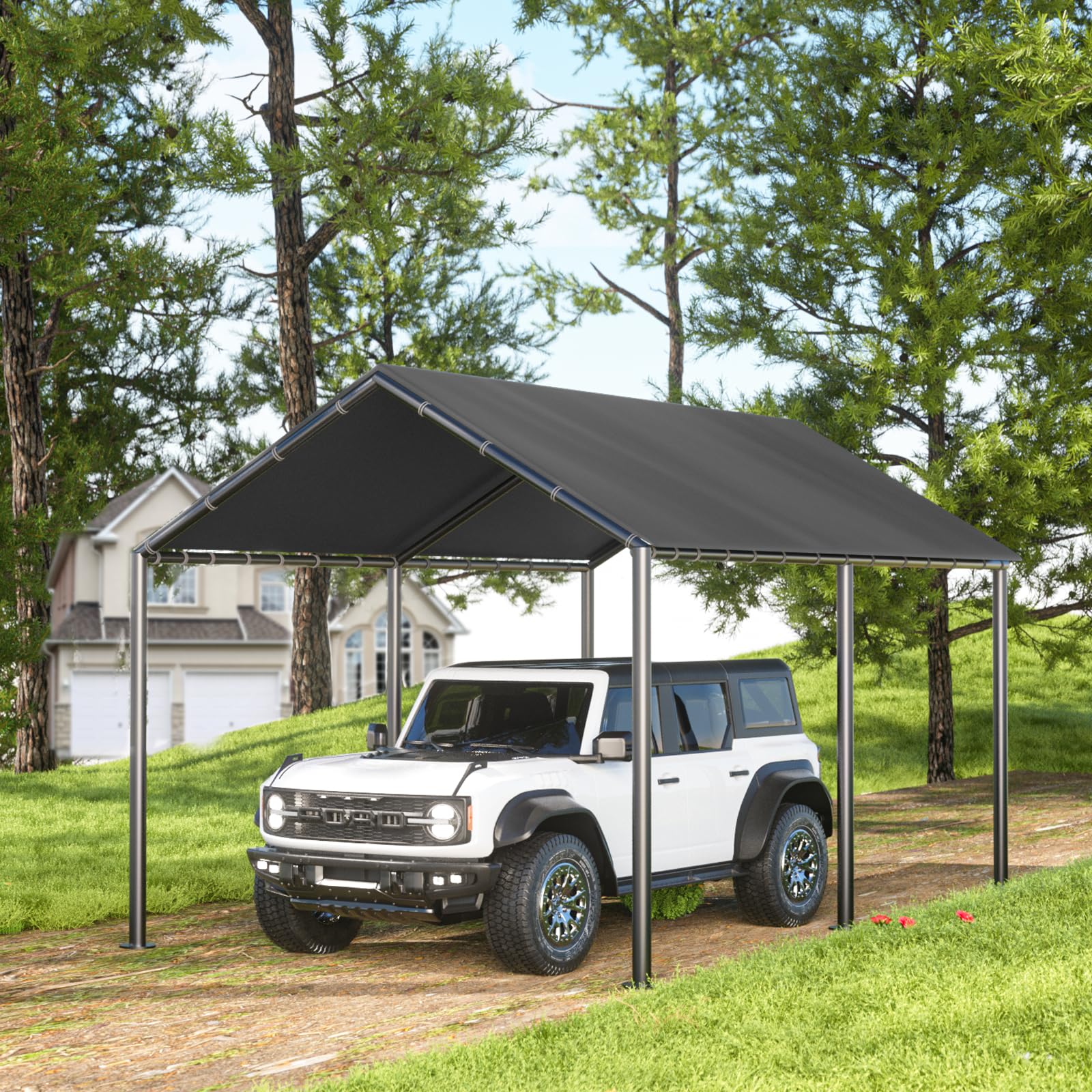 Grezone 10 x 20ft Heavy Duty Carport,Portable Car Tent Garage,All Season UV Resistant Car Canopy for Auto,Truck,Boat,Car (Gray)