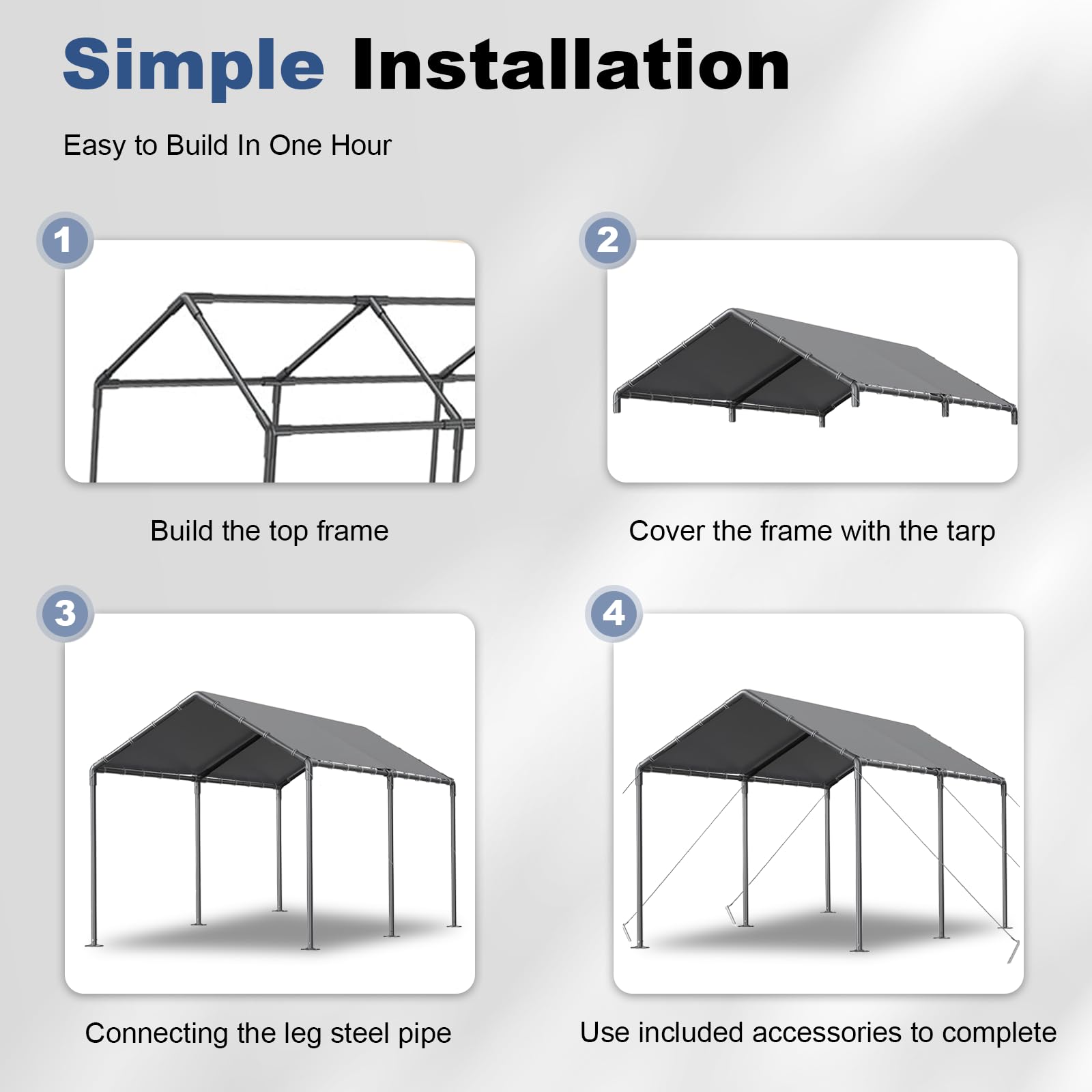 Grezone 10 x 20ft Heavy Duty Carport,Portable Car Tent Garage,All Season UV Resistant Car Canopy for Auto,Truck,Boat,Car (Gray)