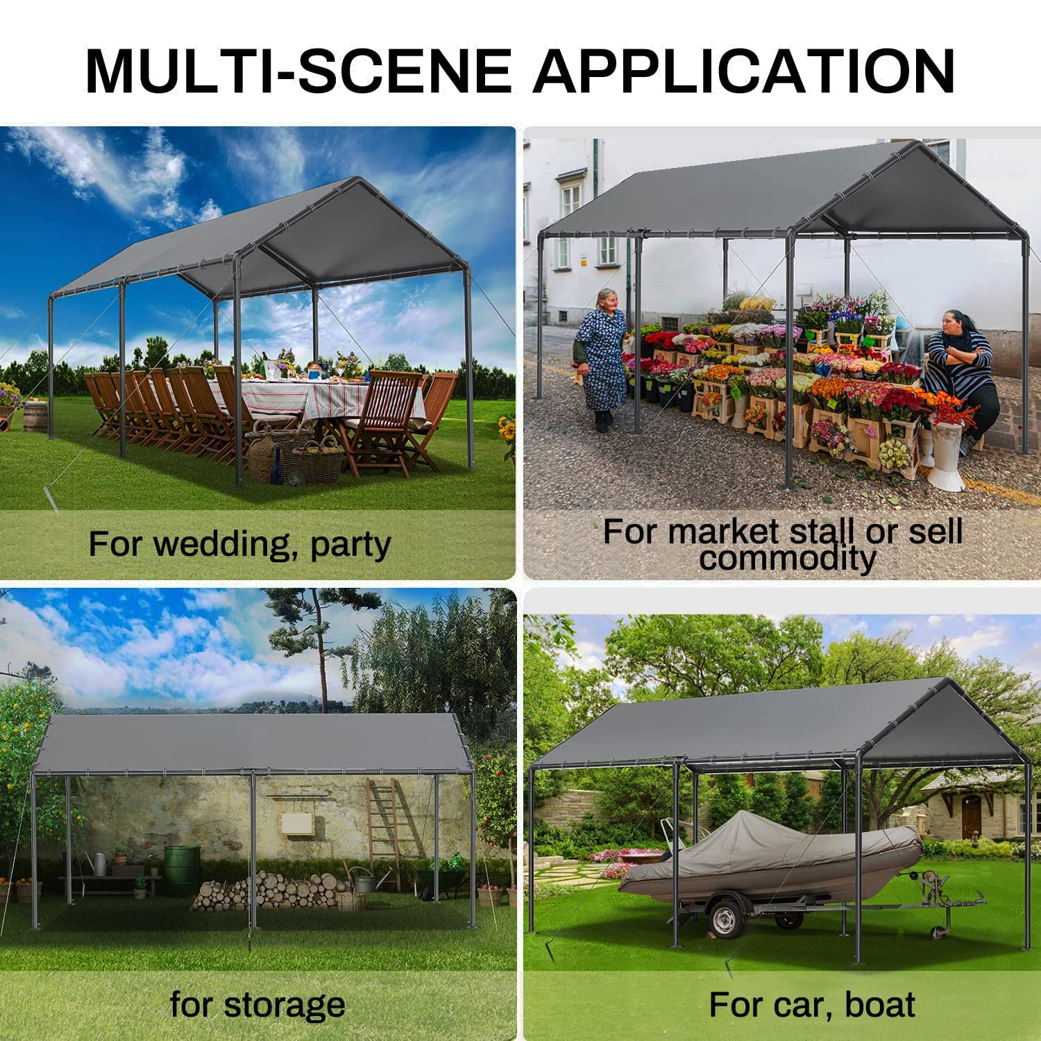 Grezone 10 x 20ft Heavy Duty Carport,Portable Car Tent Garage,All Season UV Resistant Car Canopy for Auto,Truck,Boat,Car (Gray)