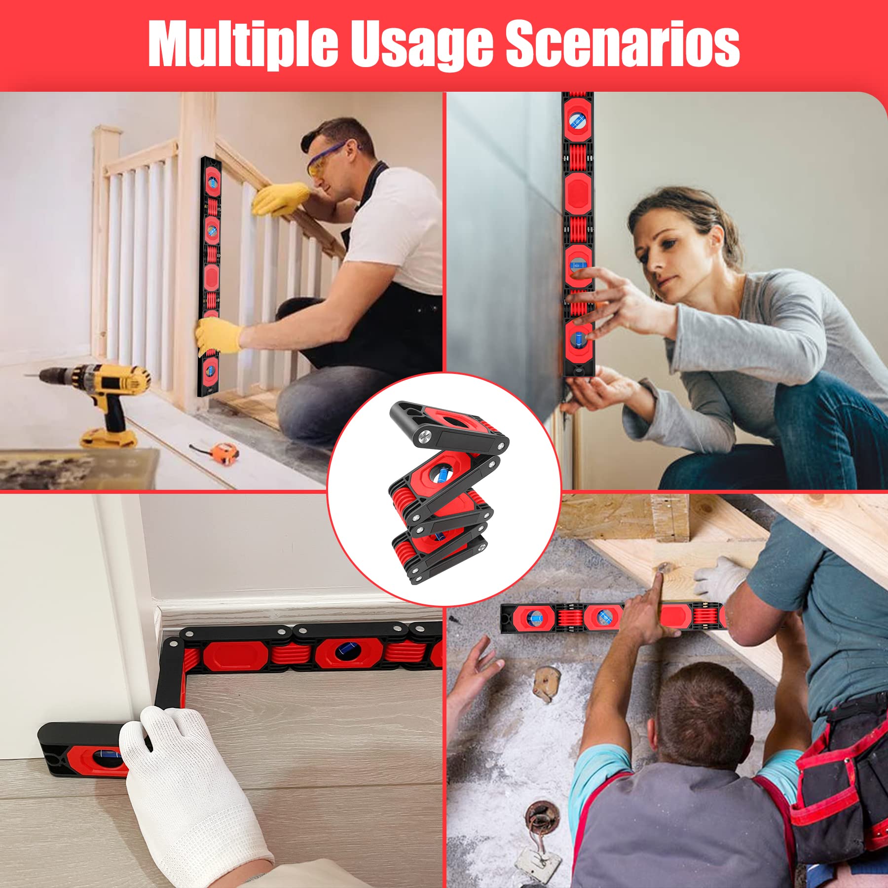 Multi-function Foldable Level Tool - 28 Inches Multi-Angle Measuring Tool with 4 Level Bubbles, 180/90/45-Degree Bubbles for Measurement Woodworking, Fabricators, Carpenters