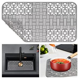 silicone sink mat with diy drain hole 26''x14'' sink protectors for kitchen sink non-slip heat resistant sink protector grid accessory for bottom of farmhouse stainless steel