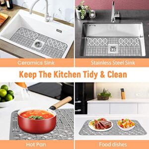 Silicone Sink Mat with DIY Drain Hole 26''x14'' Sink Protectors for Kitchen Sink Non-slip Heat Resistant Sink Protector Grid Accessory for Bottom of Farmhouse Stainless Steel