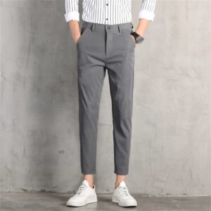 Men Classic Business Comfort Pant Straight Leg Flat Front Tapered Suit Pant Ultra Lightweight Solid Color Trousers (Dark Grey,28)