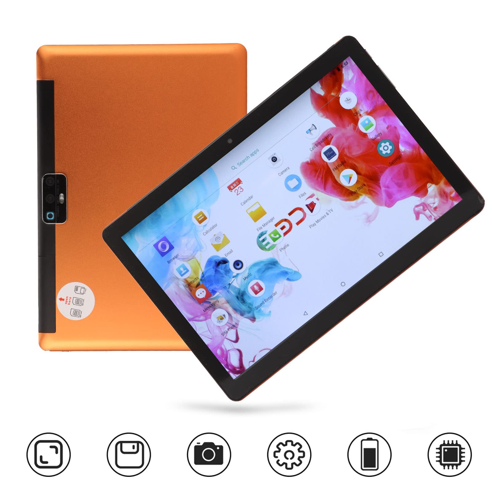 Septpenta 10.1 Inch HD Tablet, 4GB RAM 64GB ROM, 1280X800 IPS LCD, Dual SIM Dual Standby, 5MP Rear 2MP Front, 5000mAh 4G Orange Tablet for Android9.0(USA)