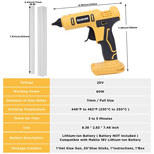 Hot Glue Gun, Cordless Glue Gun (for DeWalt 20V Lithium-Ion Battery)