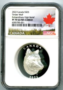 2022 ca canada coin canadian extraordinary high relief proof timber wolf s$25 ngc pf70