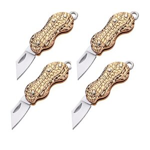 Magik 2-4 Pcs Mini Portable Folding Knife Peanut Shape Necklace Stainless Steel EDC (4 Pack)