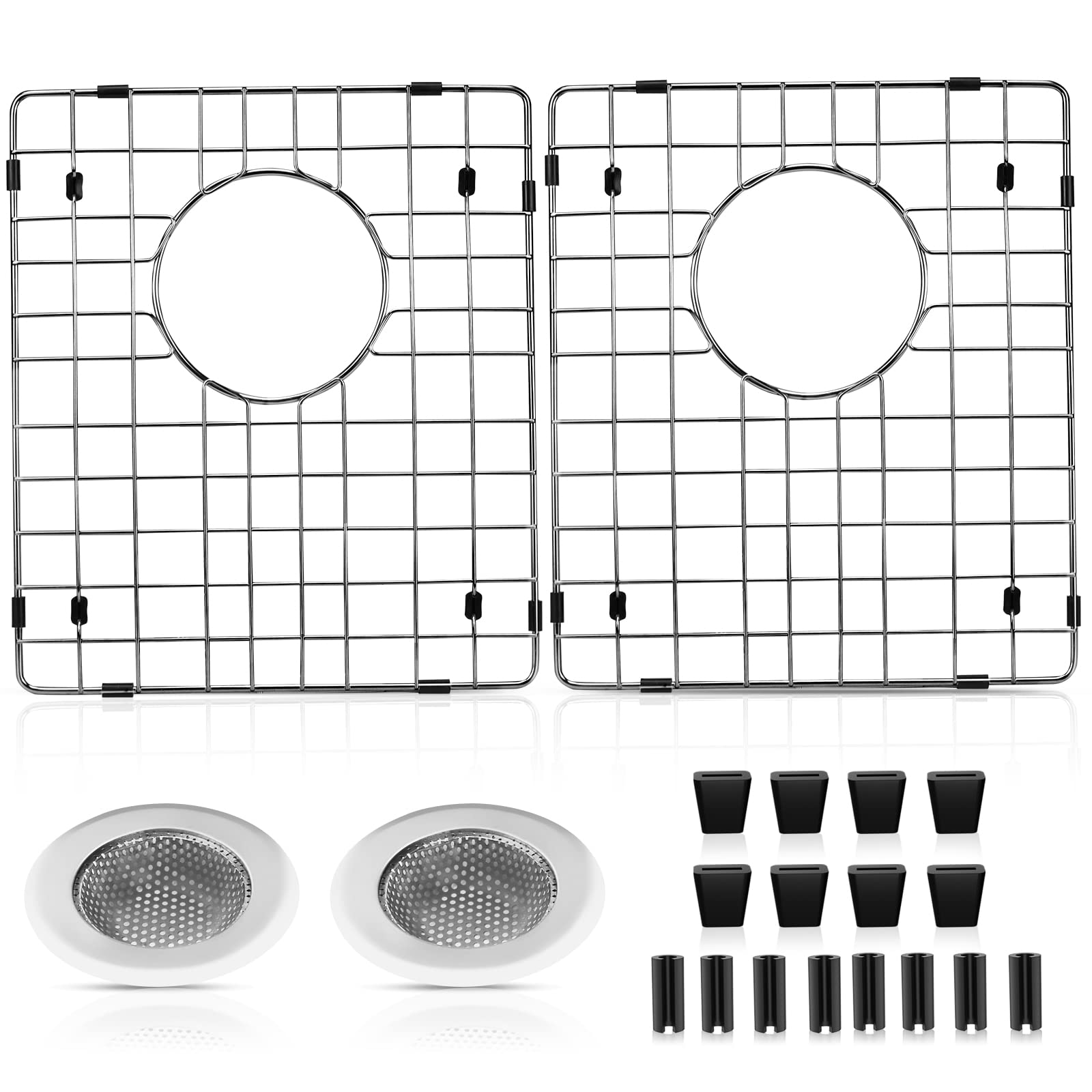 ARLBA 2Pack 304 Stainless Steel Sink Protectors for Kitchen Sink W/Rear Drain,15"x13"x1.25" Metal Kitchen Sink Grid Protector Sink Gate Sink Rack for Bottom of Sink w/2Pack Sink Strainers Rubber Feet