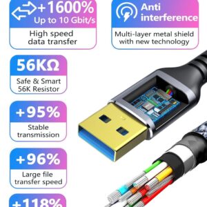 Fannoday USB C Cable 3ft, 3.2 Gen 2 USB A to C Cord, 10Gbps High Speed Data Transfer, 3.1A Type C Fast Charging Cable Compatible with Samsung Pixel Moto LG Phones SSD Powerbank Tablets Laptop, 1 Pack