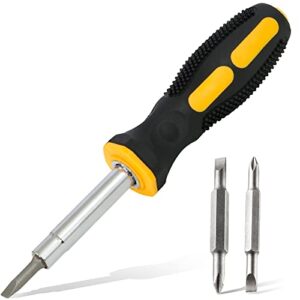 6 in 1 screwdriver set with comfortable non-slip grip, multi-tool screw driver bit set multipurpose, all in 1 nut driver with phillips/slotted super quality steel bits, with built-in bit holder