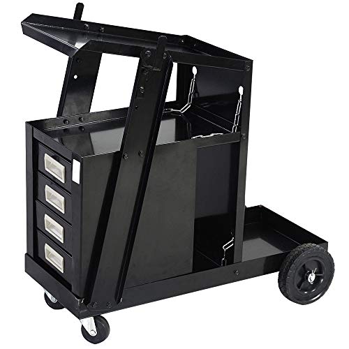 4 Drawer Welding Tool Cart, Heavy Duty Wheels Steel Welding Trolley with 2 Safety Chains and Tank Storage, Welding Carts for MIG/TIG Welder and Plasma Cutter,100 Lbs Load