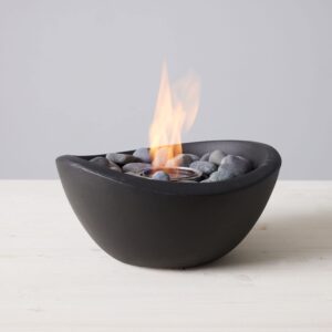 terraflame wave fire bowl table top | portable concrete fire pit for indoor and outdoor | 1 gel fuel can | clean burning and smoke-free | protective cork base | comex black finish