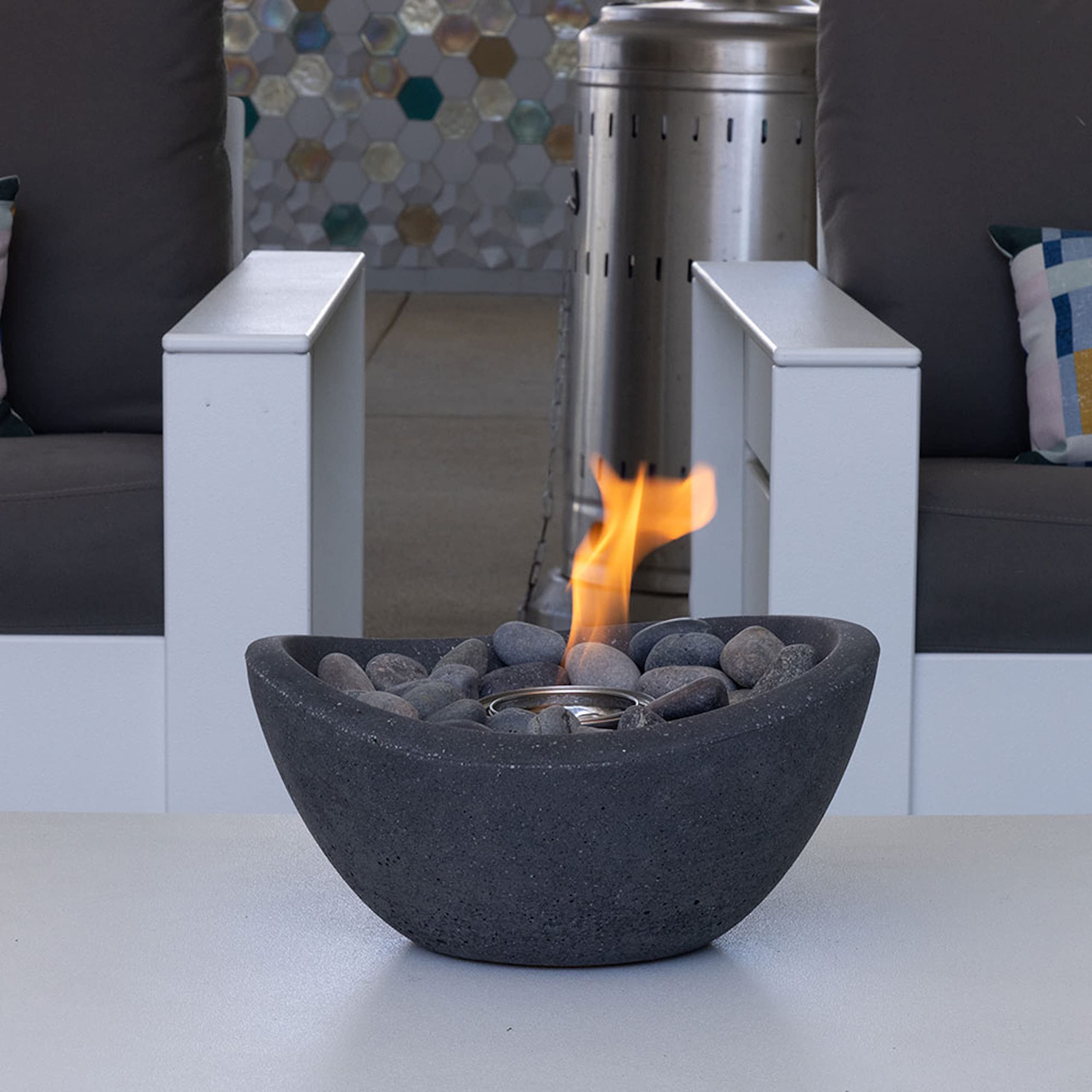 TerraFlame Wave Fire Bowl Table Top | Portable Concrete Fire Pit for Indoor and Outdoor | 1 Gel Fuel Can | Clean Burning and Smoke-Free | Protective Cork Base | Comex Black Finish