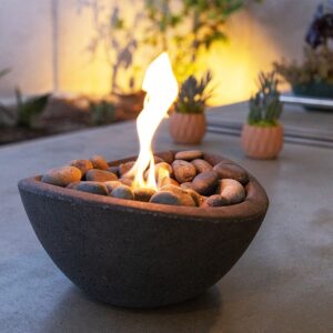 TerraFlame Wave Fire Bowl Table Top | Portable Concrete Fire Pit for Indoor and Outdoor | 1 Gel Fuel Can | Clean Burning and Smoke-Free | Protective Cork Base | Comex Black Finish