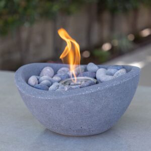 TerraFlame Wave Fire Bowl Table Top | Portable Concrete Fire Pit for Indoor and Outdoor | 1 Gel Fuel Can | Clean Burning and Smoke-Free | Protective Cork Base | Comex Black Finish