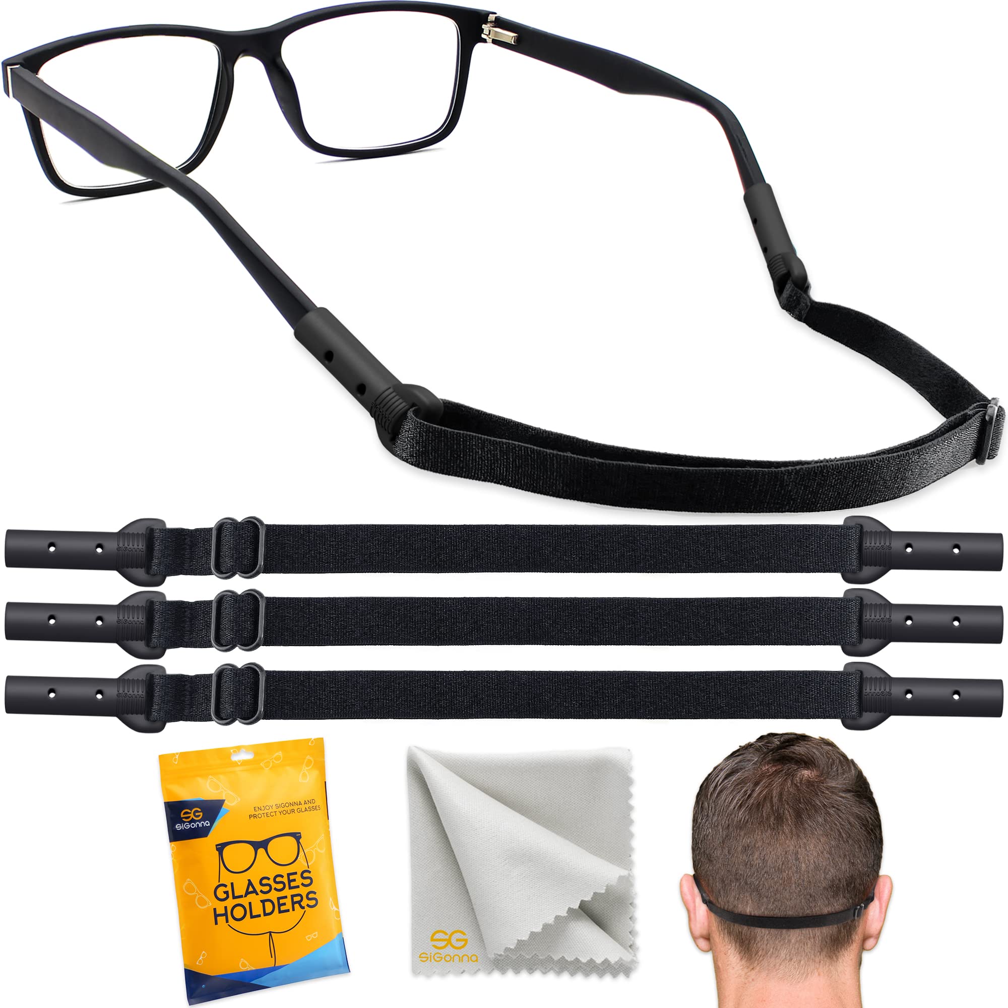 SIGONNA Glasses Strap Holder - 3 Adjustable Eyeglasses Strap Lanyards, No Tail Sunglasses Strap for Men Women, Anti-Slip Eye Glasses Holders Around Neck Head