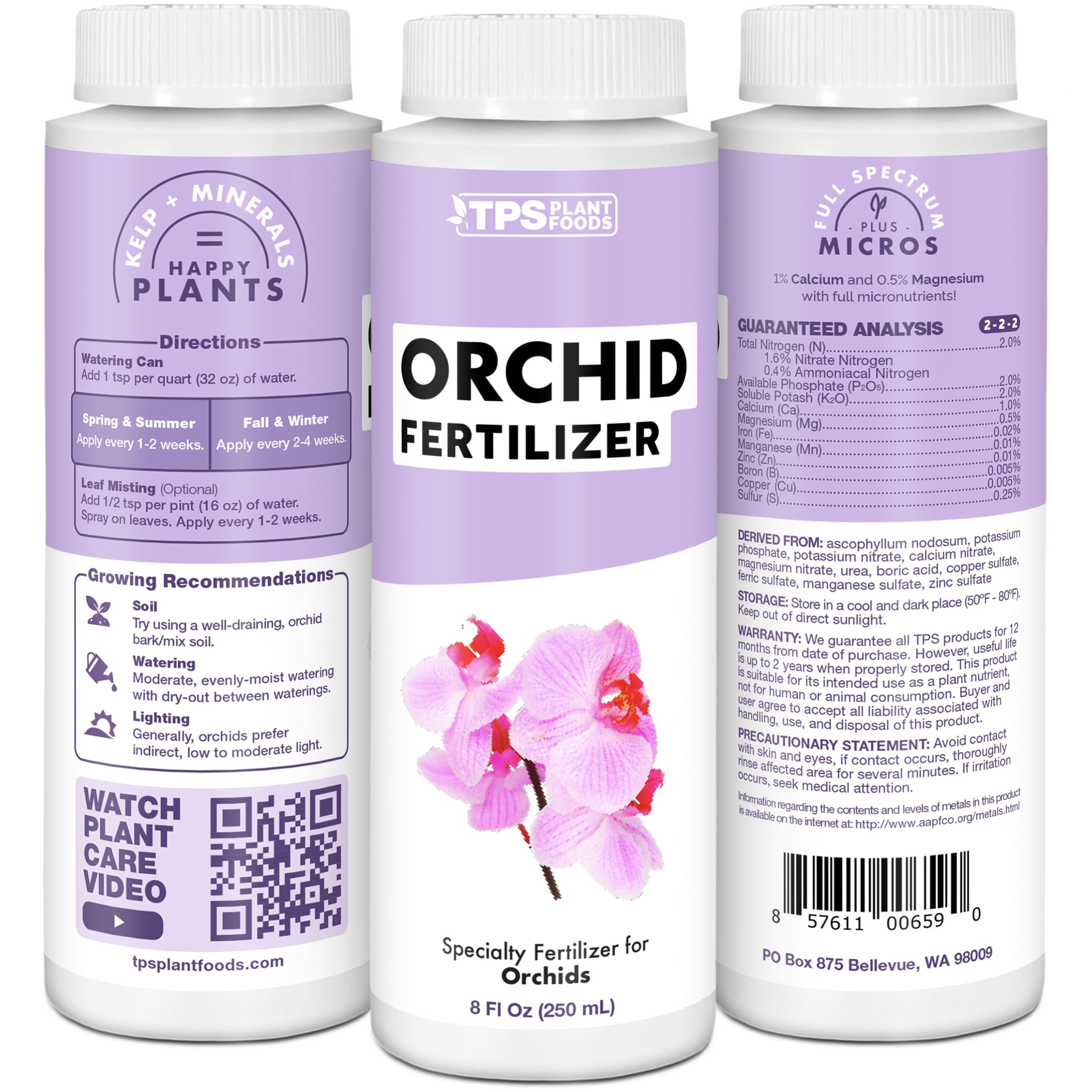 Orchid Plant Food for All Orchids and Acid Loving Houseplants, Promotes Growth and Blooms, Liquid Fertilizer 8 oz (250mL)