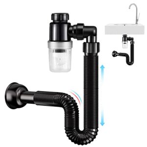 bathroom sink drain kit, sink drain pipe, with flexible & expandable p-trap sink drain pipe tube, suitable for bathroom sink, kitchen sink, garbage disposal & shampoo bowls