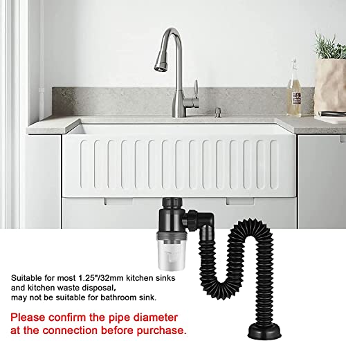 Bathroom Sink Drain Kit, Sink Drain Pipe, with Flexible & Expandable P-Trap Sink Drain Pipe Tube, Suitable for Bathroom Sink, Kitchen Sink, Garbage Disposal & Shampoo Bowls