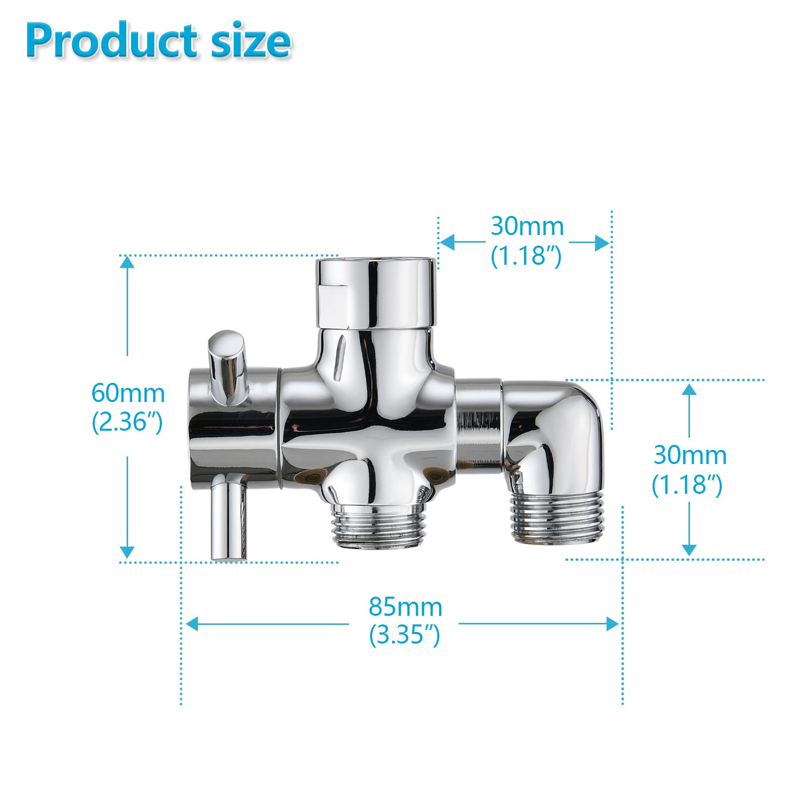 PDPBath Brass 3 Way Shower Arm Diverter Valve for Handheld Shower Head and Fixed Shower Head, G1/2 Universal Connection - Chrome