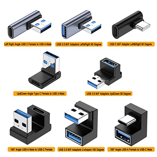 JOMIHONEY USB C Right Angle Adapter (4 Pack), USB C Male to USB C Female 90 Degree Connector, 10 Gbps Data Transfer, Thunderbolt 4/3 Extender for Laptop, Tablet, Phone and More Type C Devices