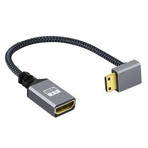 NFHK 4K Type-C Mini HDMI 1.4 Male 90 Degree Down Angled to HDMI Female Extension Cable for DV MP4 Camera DC Laptop