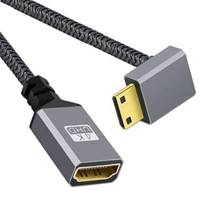 NFHK 4K Type-C Mini HDMI 1.4 Male 90 Degree Down Angled to HDMI Female Extension Cable for DV MP4 Camera DC Laptop