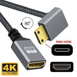 NFHK 4K Type-C Mini HDMI 1.4 Male 90 Degree Down Angled to HDMI Female Extension Cable for DV MP4 Camera DC Laptop