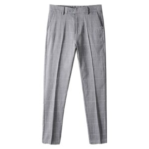 men's plaid business comfort pant casual straight fit tapered suit pant classic lightweight loose fit trousers (light grey,33)