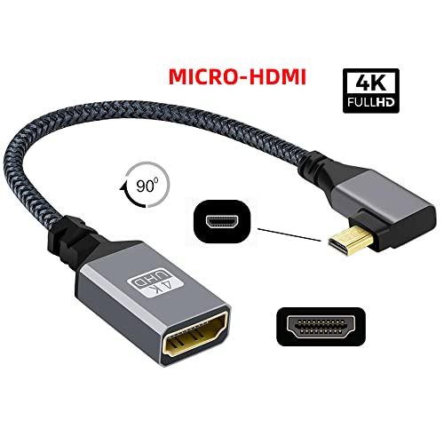 cablecc 4K Type-D 90 Degree Left Angled Micro HDMI 1.4 Male to HDMI Female Extension Cable for DV MP4 Camera DC Laptop