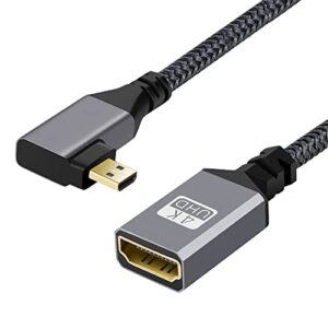 cablecc 4k type-d 90 degree left angled micro hdmi 1.4 male to hdmi female extension cable for dv mp4 camera dc laptop
