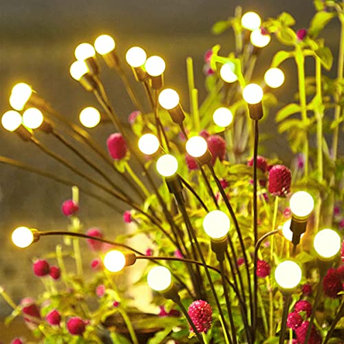 FOCUSKY Garden Firefly Lights Solar ,2 Pack 6 LEDs Solar Powered Swaying Outdoor Lights Waterproof,Landscape Yard Patio Pathway Garden Decor,Warm White