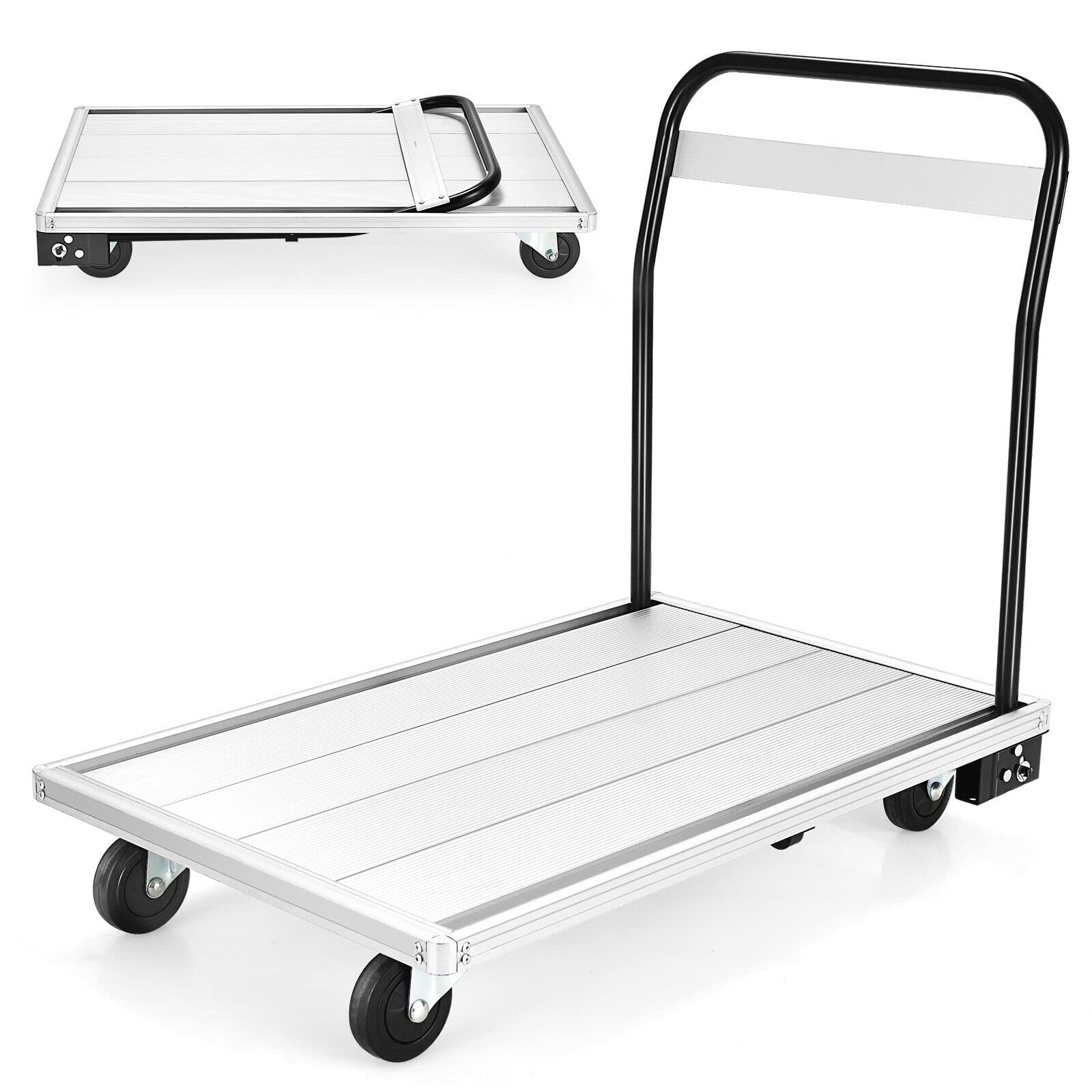 Premium Aluminum Alloy Folding Platform Truck 770 LBS Push Cart Dolly with 4 TPR Wheels, Carrying Cargo, Large Boxes