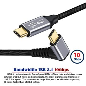 cablecc Type-C USB-C Male 90 Degree Up Down Angled to Male USB3.1 10Gbps 100W Data Cable for Laptop Phone 50CM