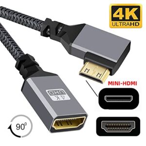 cablecc 4K Type-C 90 Degree Left Angled Mini HDMI 1.4 Male to HDMI Female Extension Cable for DV MP4 Camera DC Laptop