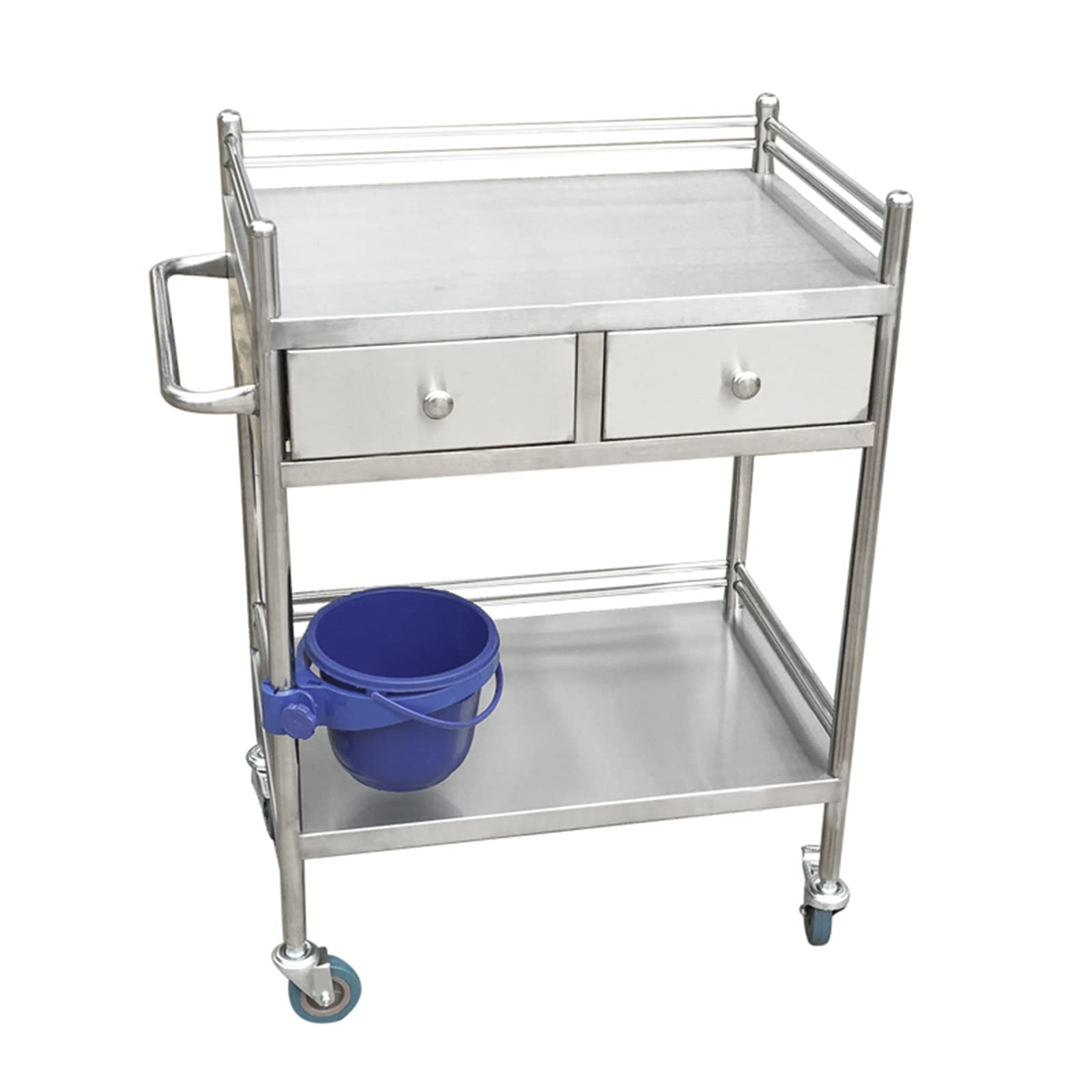 ENKEZI Medical Cart, Medical Trolley 2 Tier Heavy Duty Medical Utility Cart, Trolley Stainless Steel Serving Lab Equipment Beverage Cart, for Hospital Dental Clinic Home (Size : 80x48cm(31.5x18.9in)