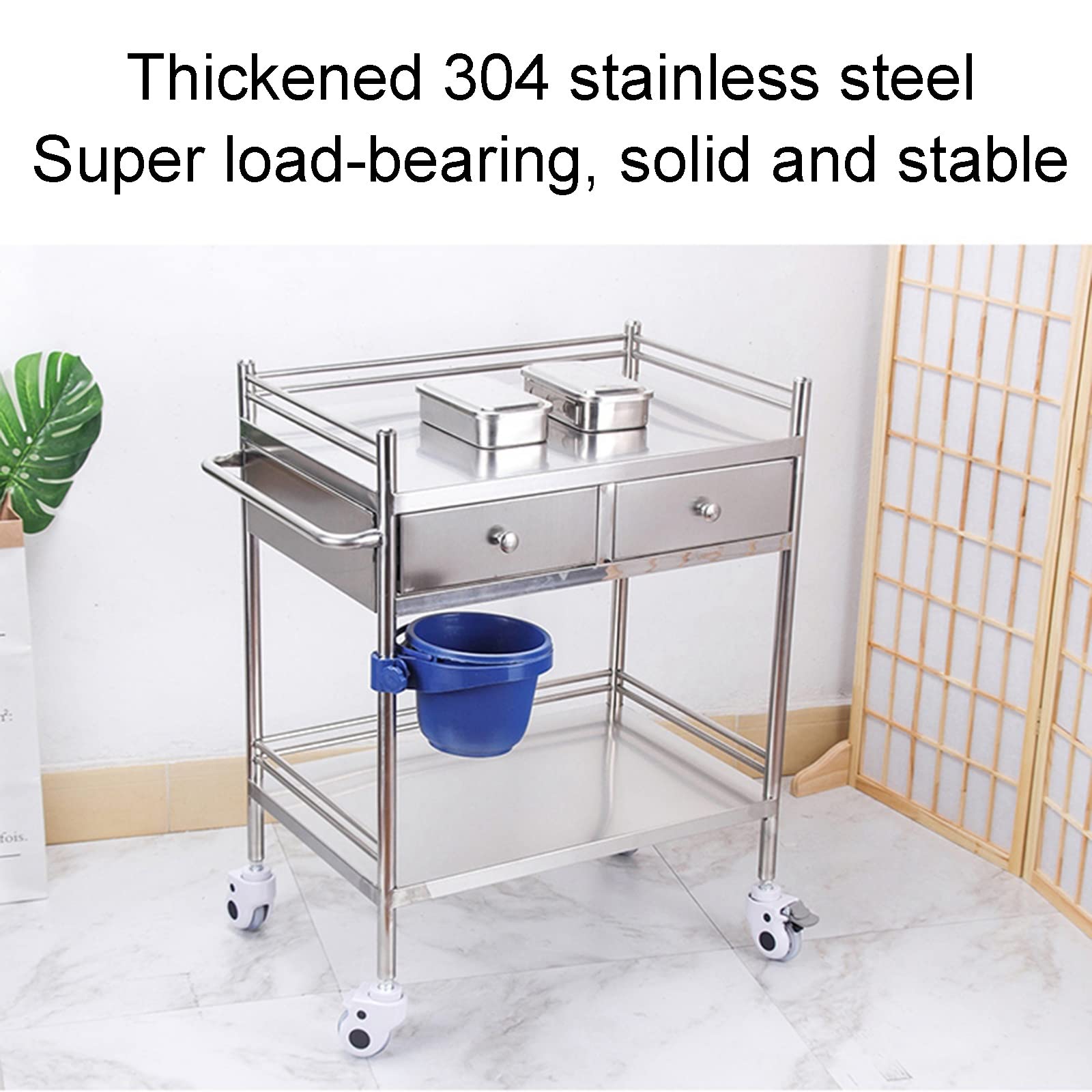 ENKEZI Medical Cart, Medical Trolley 2 Tier Heavy Duty Medical Utility Cart, Trolley Stainless Steel Serving Lab Equipment Beverage Cart, for Hospital Dental Clinic Home (Size : 80x48cm(31.5x18.9in)