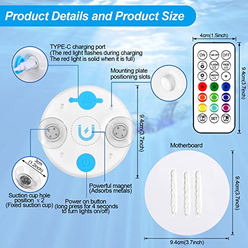 TEPENAR Rechargeable Submersible Pool Lights - 3.7" Waterproof Underwater Lights USB-C Charging Battery Operated Remote Controlled 16 Color Changing Hot Tub Lights with Magnet for Pool Pond 1 Pack