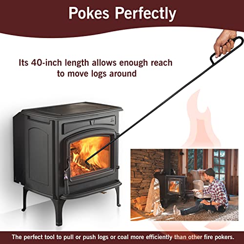 FEBTECH 40-Inch Fire Pit Poker, Heavy Duty Powder Coated Rust Resistant Fire Pit Poker for Indoor Fireplace and Outdoor Fire Pits & Other Camping Accessories, Black