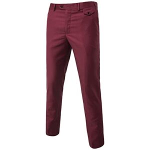 men's stylish slim stretch pant solid color skinny fit comfort suit pant lightweight comfort business trousers (red,large)