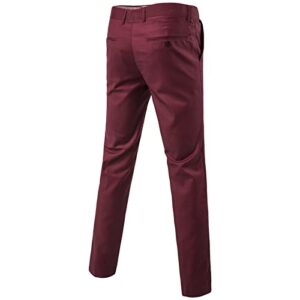 Men's Stylish Slim Stretch Pant Solid Color Skinny Fit Comfort Suit Pant Lightweight Comfort Business Trousers (Red,Large)