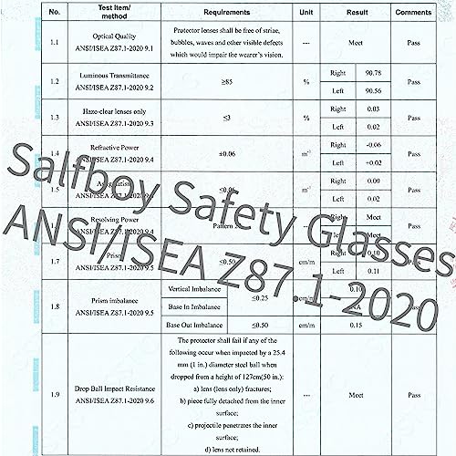 Salfboy Safety Glasses ANSI Z87.1 Scratch Resistant Glasses for Women Man Lab Goggles UV Eye Protection