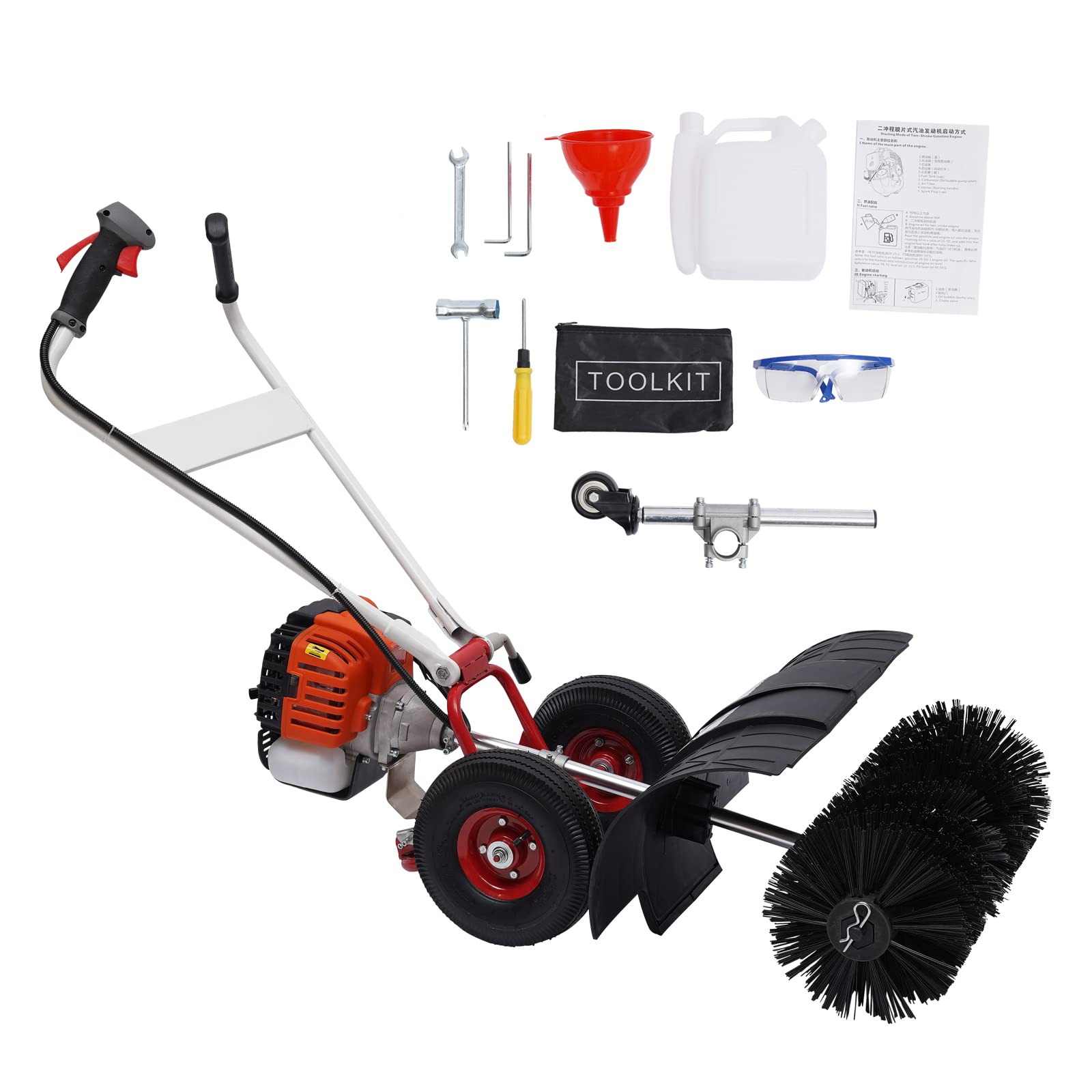 52cc Handheld Snow Sweeper Brush Broom, Gas Power Folding Outdoor Driveway Turf Grass Snow Cleaning Tool Walkway Cleaner for Leaves, Snow, and Gravel