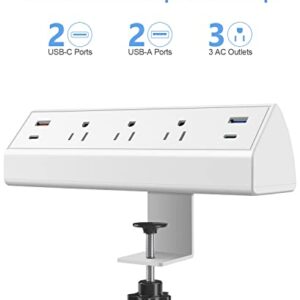 Jgstkcity Desk Clamp Power Strip USB C,65W Fast Charging Station,PD 45W & 20W USB C Charger,Desk Edge Mount Power Strip 4 USB Ports 3 Widely Spaced Outlets Surge Protector,6ft Flat Plug