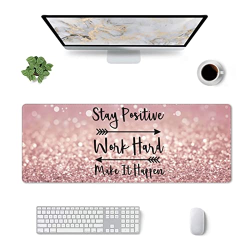 Inspirational Quote Pink Mouse pad for Desk Cute Pink Desk Accessories, Large Desk Mat,Keyboard pad Laptop mat(31.5x11.8in) Laptop Protector Computer Accessories Cute