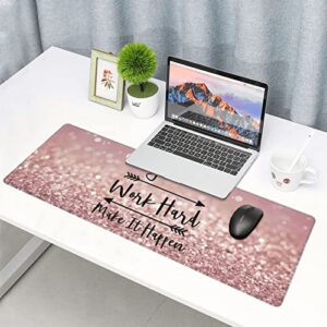 Inspirational Quote Pink Mouse pad for Desk Cute Pink Desk Accessories, Large Desk Mat,Keyboard pad Laptop mat(31.5x11.8in) Laptop Protector Computer Accessories Cute