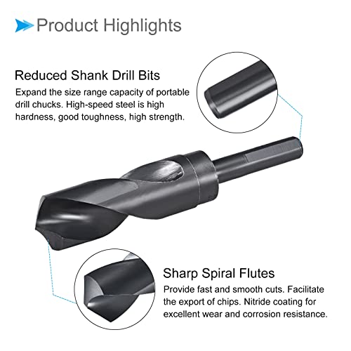 CoCud Reduced Shank Drill Bit, 28.5mm Cutting Edge 1/2" Shank, Nitride Coated High Speed Steel 6542 Twist Drill Bits - (Applications: for Stainless Steel Metal Wood)