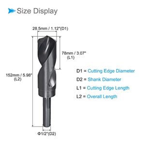 CoCud Reduced Shank Drill Bit, 28.5mm Cutting Edge 1/2" Shank, Nitride Coated High Speed Steel 6542 Twist Drill Bits - (Applications: for Stainless Steel Metal Wood)